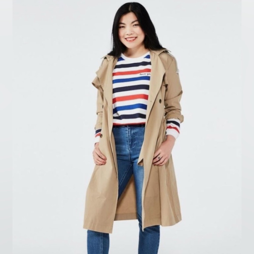 POPSUGAR Hooded Chambray Trench Coat in Khaki/Heather Gray - Picture 2 of 8